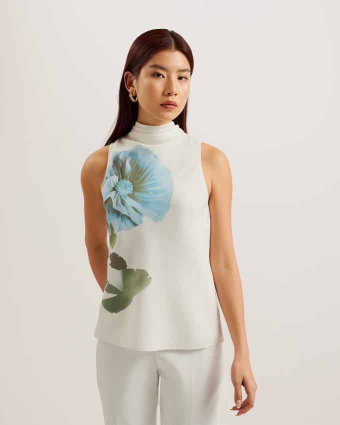 Hauts Ted Baker Sleeveless High Neck Floral Detail Blanche Femme | SWB-10767548